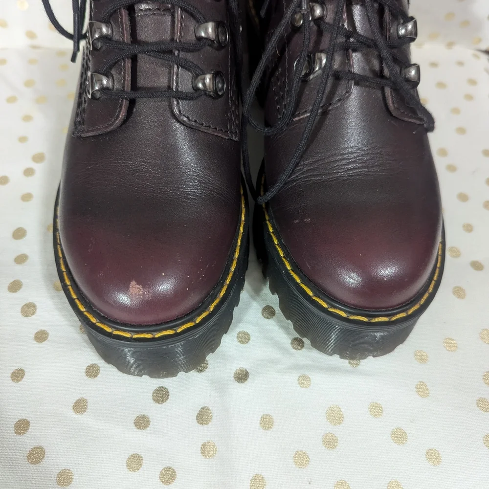 Dr. Martens Women's Burgundy Leather Boots - Picture 4 of 10